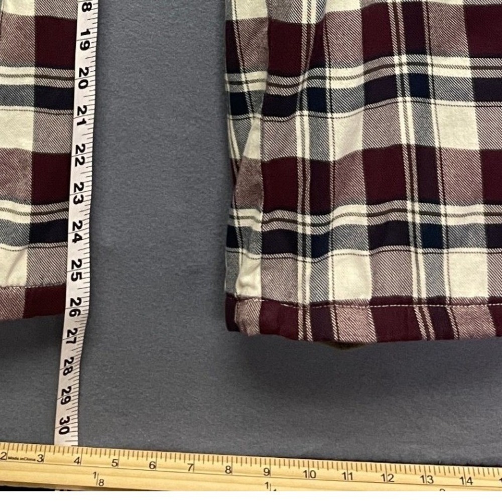 LL Bean Mens Fleece Lined Flannel Pants Plaid Burgundy Cream Size M 32 514883 - Picture 5 of 7